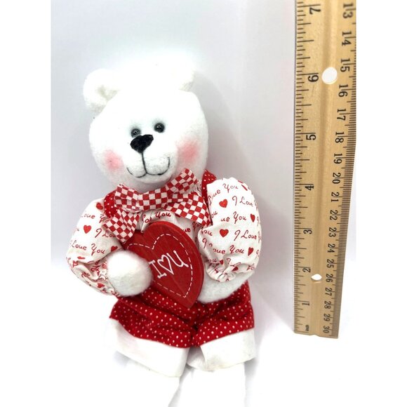 Valentines Day White & Red Teddy Bear Holding Heart 20" By Flowers Inc Balloons - Picture 2 of 6